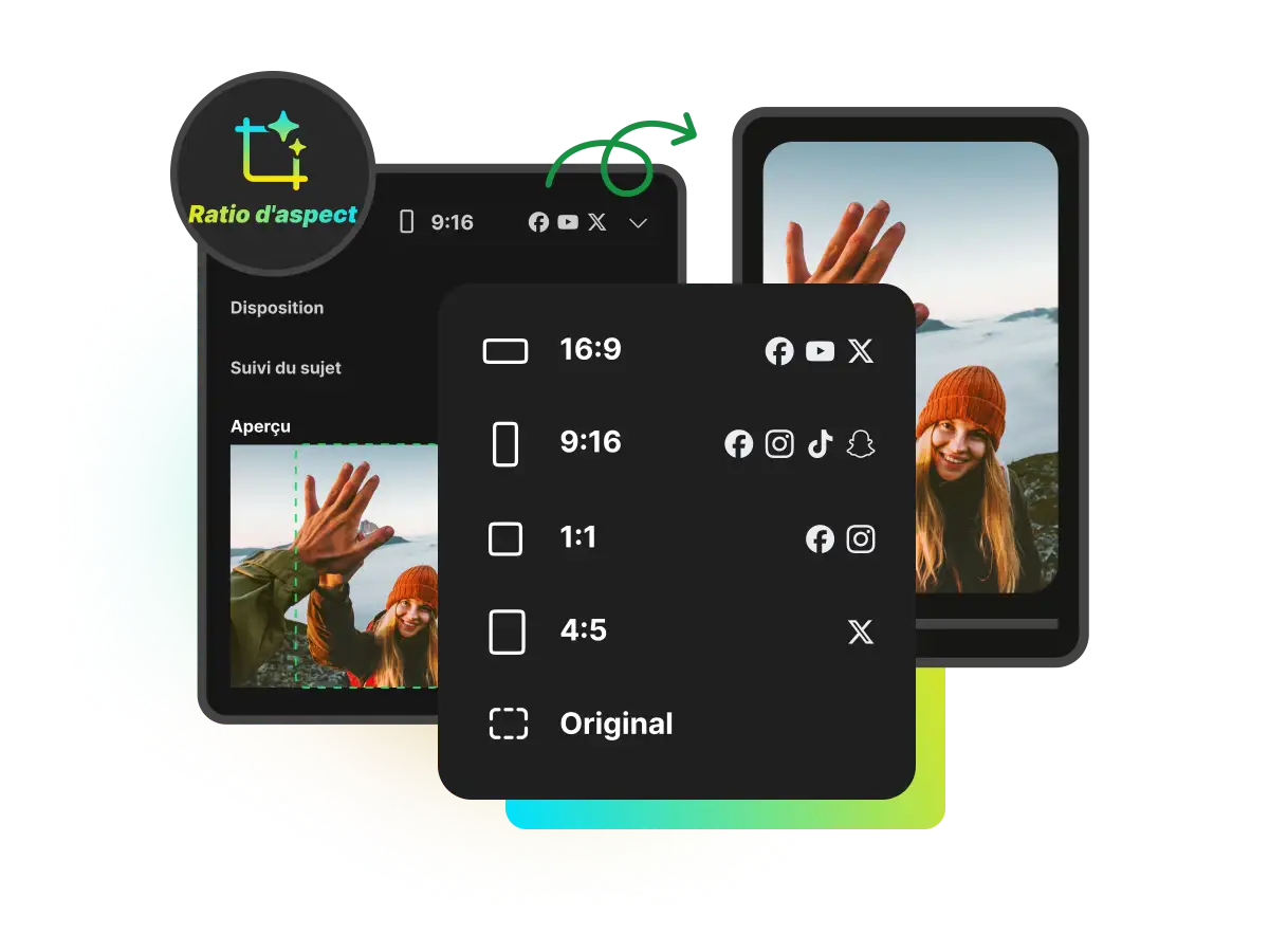 Video yang diubah dari format horizontal ke vertikal dengan subtitle yang otomatis diposisikan ulang untuk berbagai platform media sosial